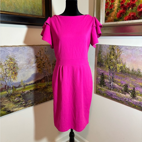 ROLY POLY Elegant Pink Ruffle Sleeve Dress size M - Picture 2 of 5